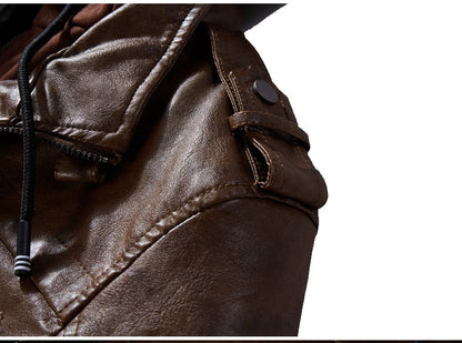 Leather Jacket with Removable Hood